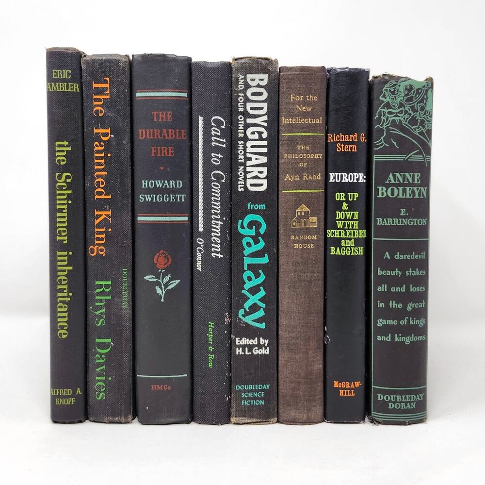 Set of 8 Vintage Hardcover Books Black Green & Orange Tones